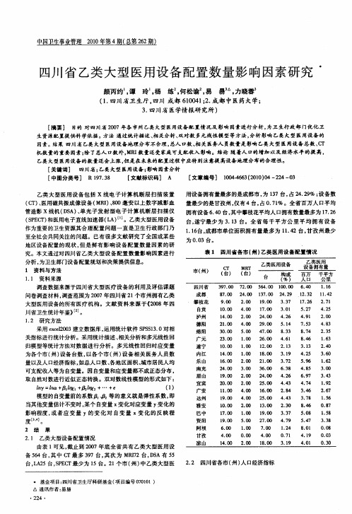 四川省乙类大型医用设备配置数量影响因素研究四川省乙类大型医用设备配置数量影响因素研究