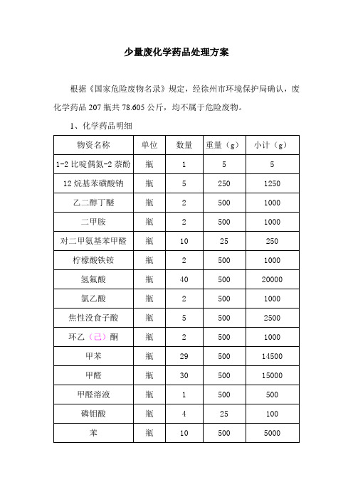 废化学药品处理方案