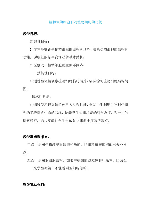 植物体的细胞和动植物细胞的比较