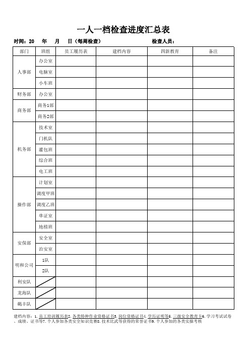 一人一档检查进度汇总表