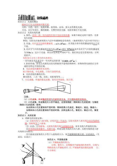 八年级物理人教版上光现象知识点