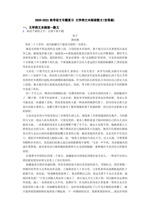 2020-2021高考语文专题复习 文学类文本阅读散文(含答案)