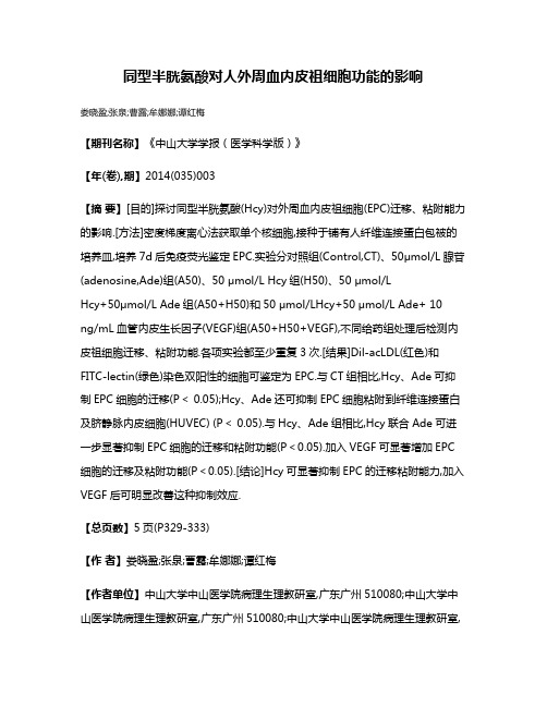 同型半胱氨酸对人外周血内皮祖细胞功能的影响
