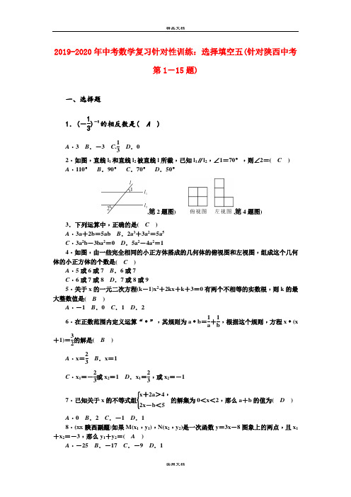 中考数学复习针对性训练：选择填空五(针对陕西中考第1-15题)