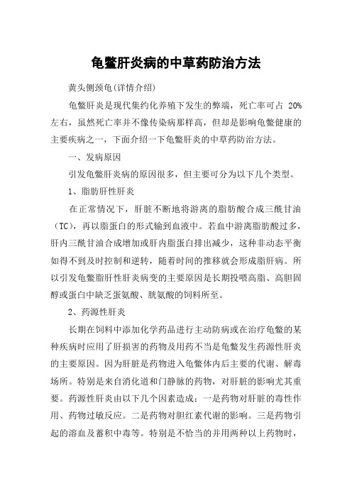 龟鳖肝炎病的中草药防治方法
