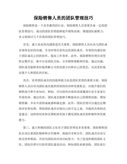 保险销售人员的团队管理技巧