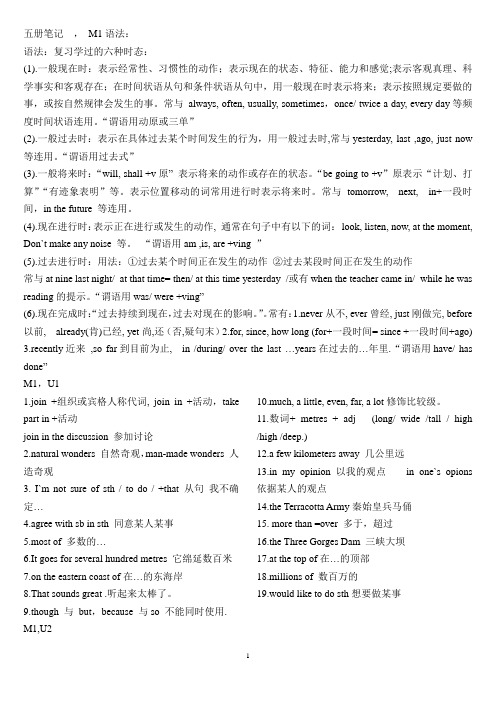 外研版2014-15九上笔记语法、综合复习资料