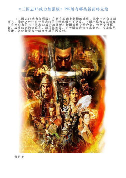 《三国志13威力加强版》PK版有哪些新武将立绘