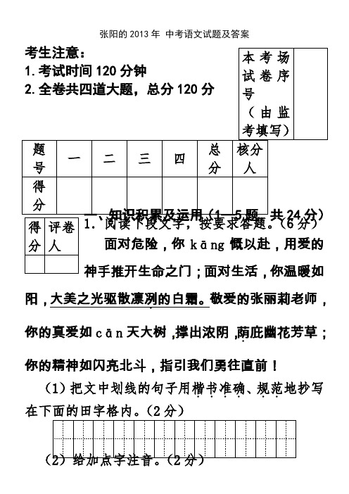 张阳的2013年 中考语文试题及答案7