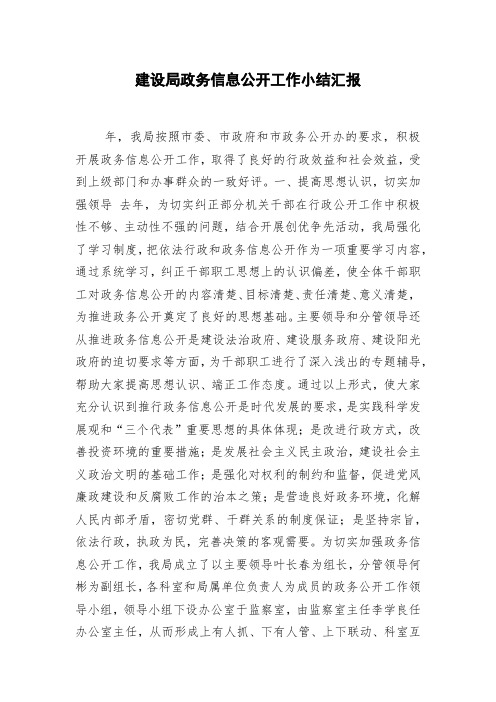 建设局政务信息公开工作小结汇报