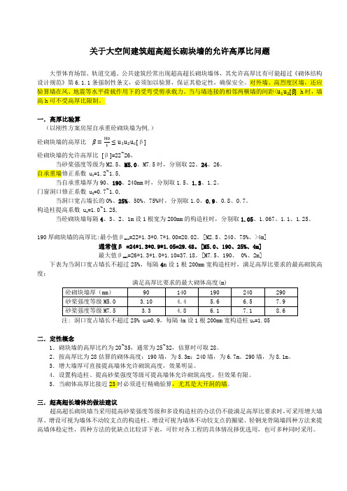 关于大空间建筑超高超长砌体块墙的允许高厚比问题-20110915