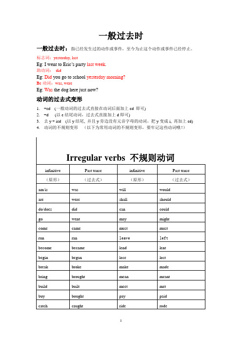 (完整版)仁爱英语七年级下册过去式及练习