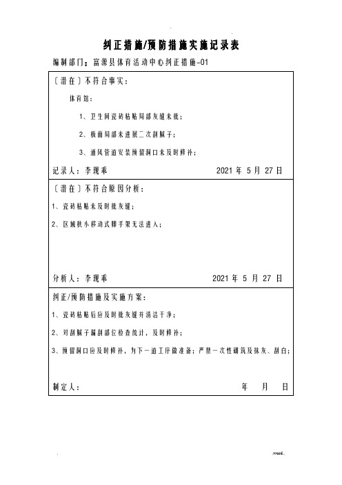 纠正措施、预防措施实施记录表