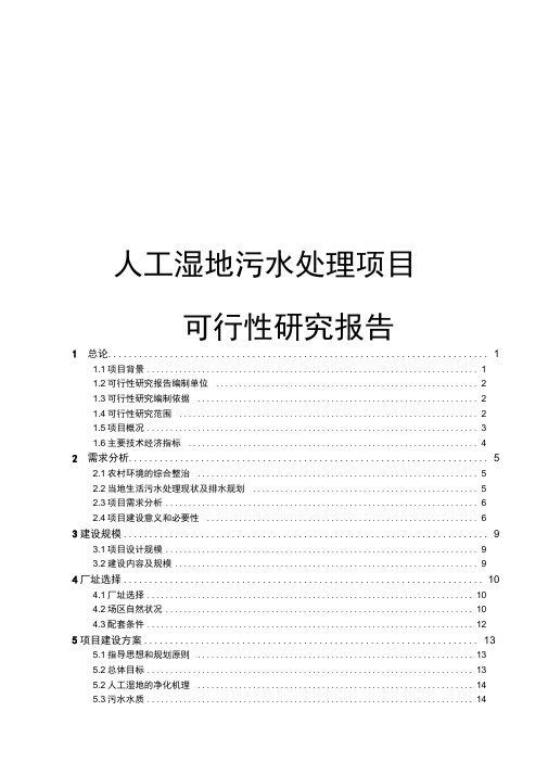 人工湿地污水处理项目可行性研究报告