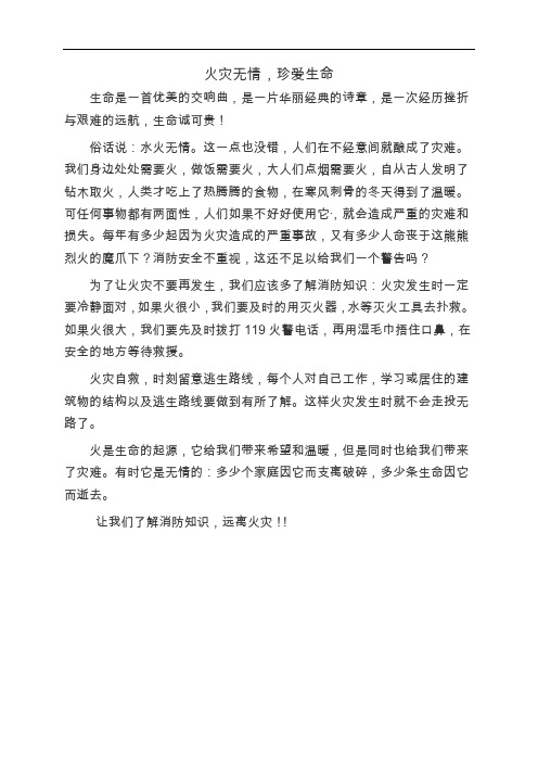 小学生消防安全作文《火灾无情,珍爱生命》