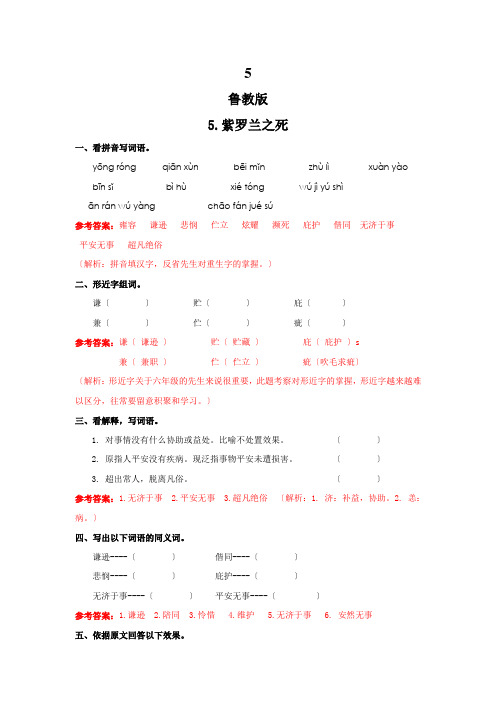 5.紫罗兰之死(同步练习及解析)鲁教版六年级语文下册