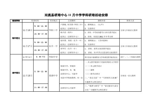 双流县研培中心11月中学学科研培活动安排