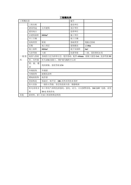 工程概况表