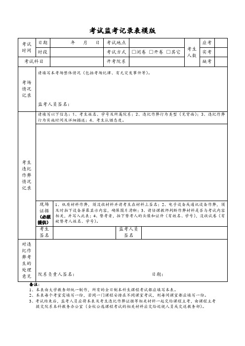 考试监考记录表模版