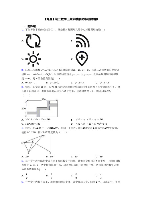 【好题】初三数学上期末模拟试卷(附答案)