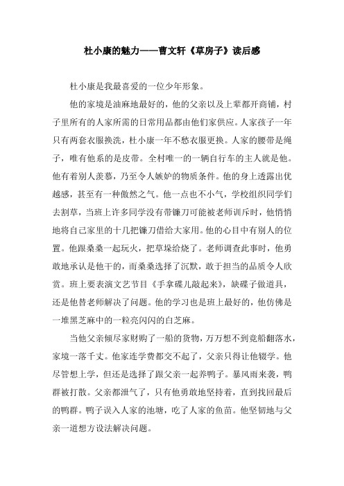 杜小康的魅力——曹文轩《草房子》读后感