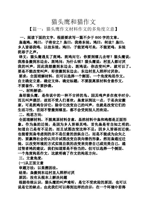 作文范文之猫头鹰和猫作文