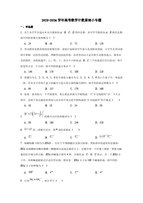 2023-2024学年高考数学计数原理专项练习题(附答案)