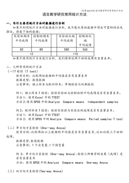 (完整word版)语言教学研究常用统计方法