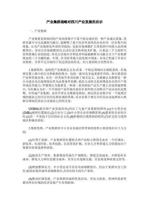 产业集群战略对四川产业发展的启示