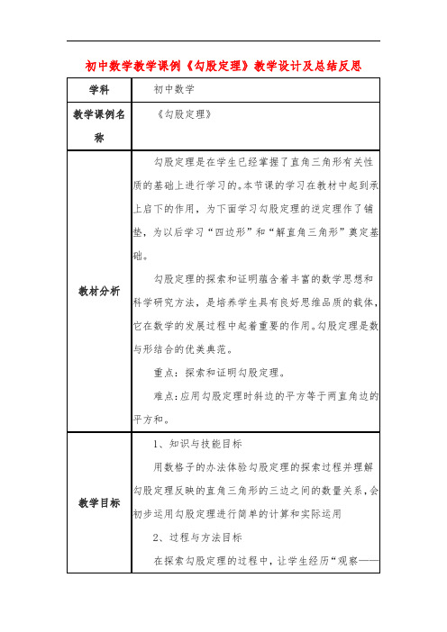 初中数学教学课例《勾股定理》课程思政核心素养教学设计及总结反思