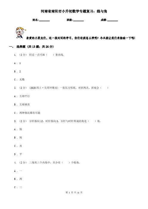河南省南阳市小升初数学专题复习：线与角
