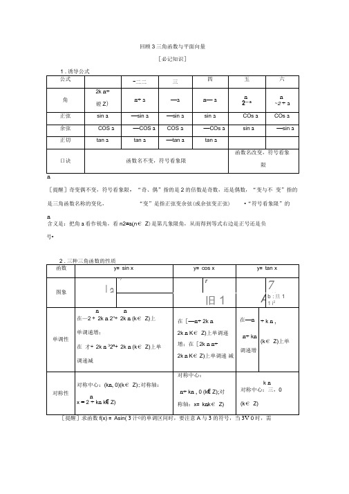2020新课标高考数学二轮讲义：第三部分回顾3三角函数与平面向量