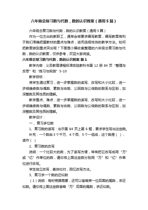 六年级总复习数与代数，数的认识教案（通用5篇）