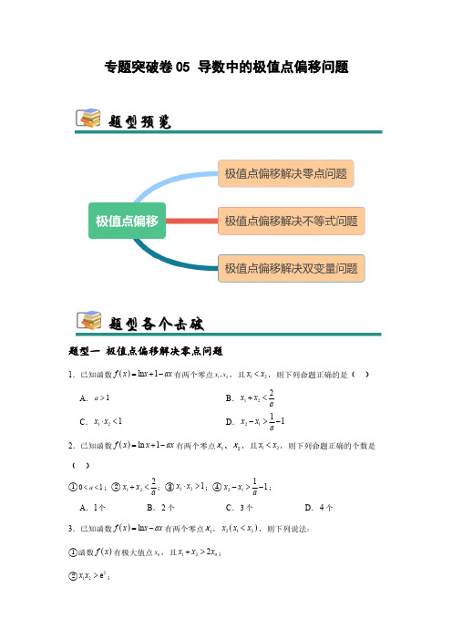 专题突破卷05 导数中的极值点偏移问题 (学生版) 2025年高考数学一轮复习考点通关卷(新高考通用