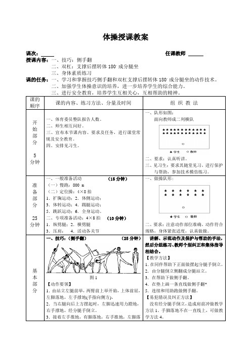 技巧-侧手翻 双杠-支撑后摆转体180度成分腿坐体操教案