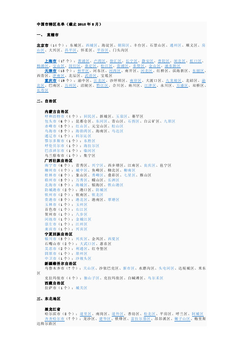 中国市辖区名单