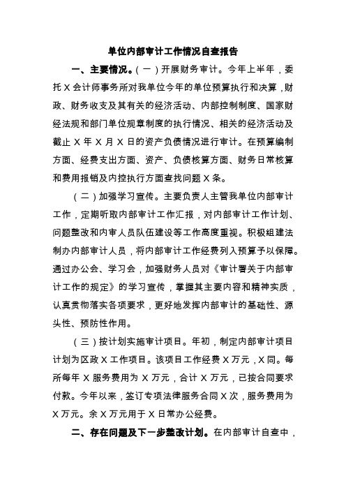 单位内部审计工作情况自查报告