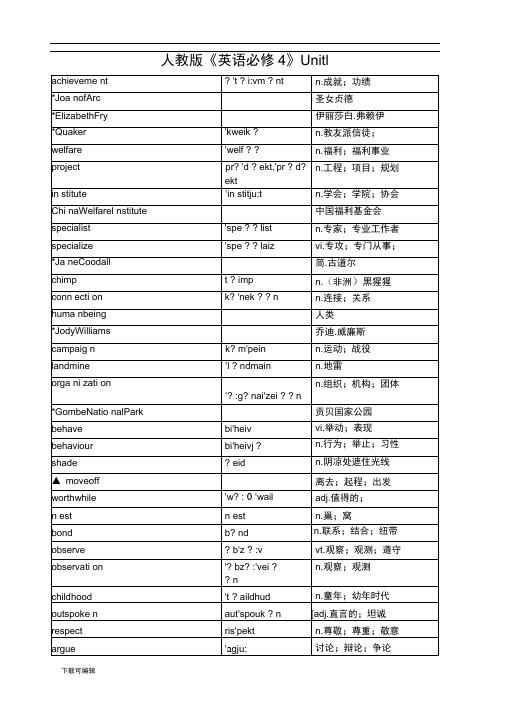 人教版高中英语必修4单词(带音标、中英文分栏默写)_(自动保存的)