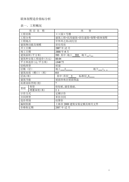 联体别墅造价指标分析