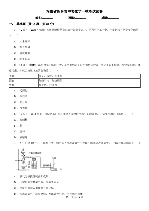 河南省新乡市中考化学一模考试试卷