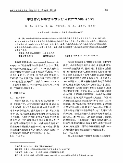 单操作孔胸腔镜手术治疗自发性气胸临床分析