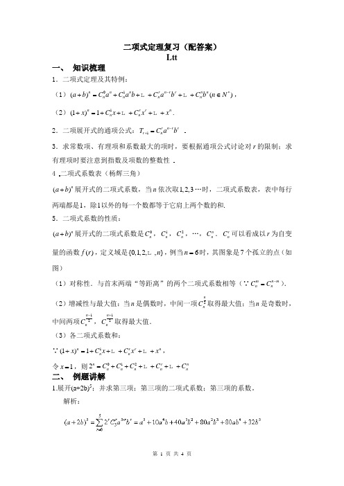 二项式定理复习(附答案)