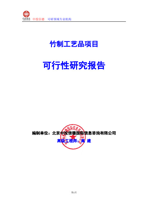 竹制工艺品项目可行性研究报告编写格式及参考(模板word)