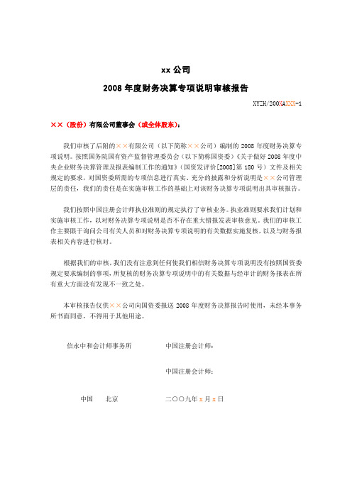 2021中央国企财务决算专项说明审核报告模版