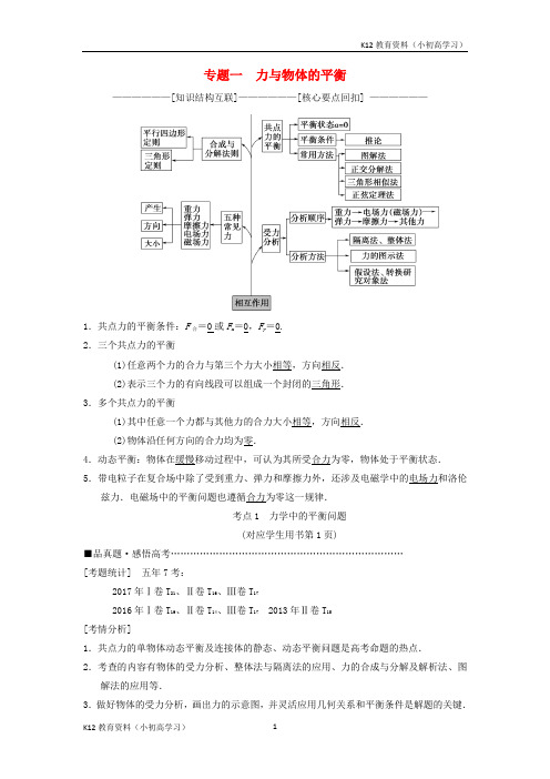 推荐K122018版高考物理二轮复习第1部分专题整合突破专题1力与物体的平衡教案