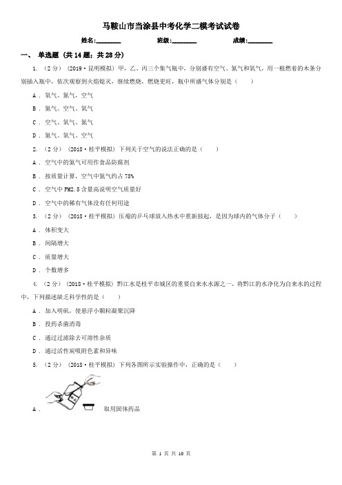 马鞍山市当涂县中考化学二模考试试卷