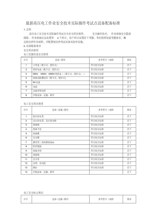 高压电工作业安全技术实际操作考试点设备配备标准