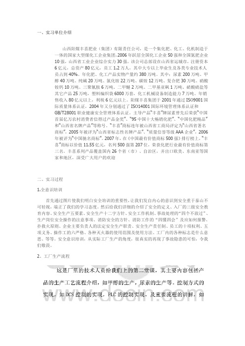 山西阳煤丰喜肥业(集团)有限责任公司实习报告
