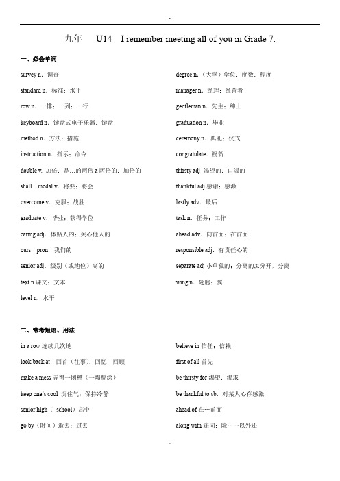 2019年整理人教版初中英语9年级全一册Unit14 知识清单 +习题 (包含答案).doc