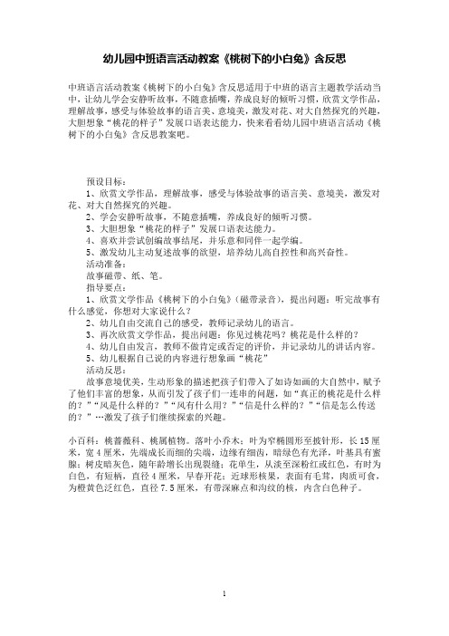 幼儿园中班语言活动教案《桃树下的小白兔》含反思